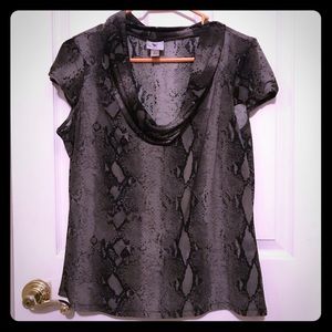 Short sleeve - cowl neck snake skin design top